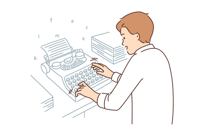 Male type writer typing  Illustration