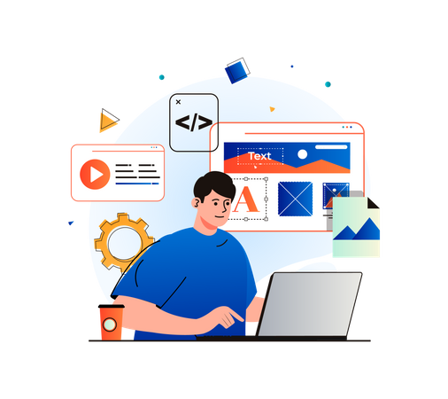 Male UI Designer working on website UI  Illustration