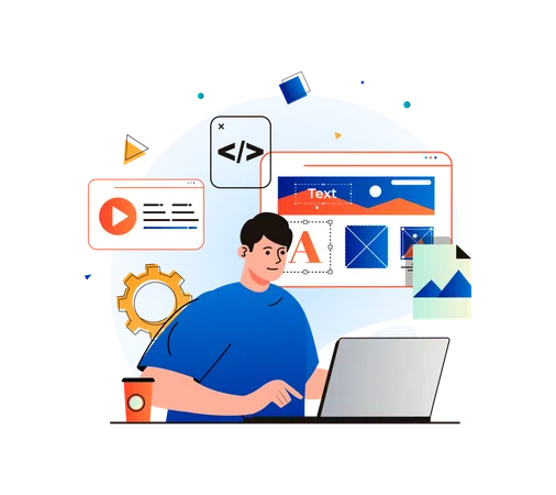 Male UI Designer working on website UI  Illustration