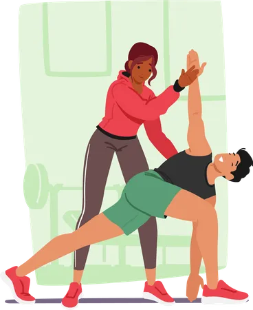 Male Undergoing Personalized Training With Personal Coach  Illustration