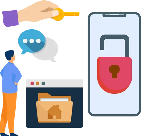 Male Unlocking Mobile Data  Illustration