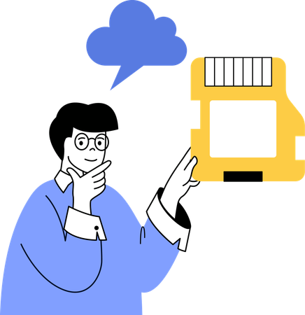 Male uploading cloud files  Illustration