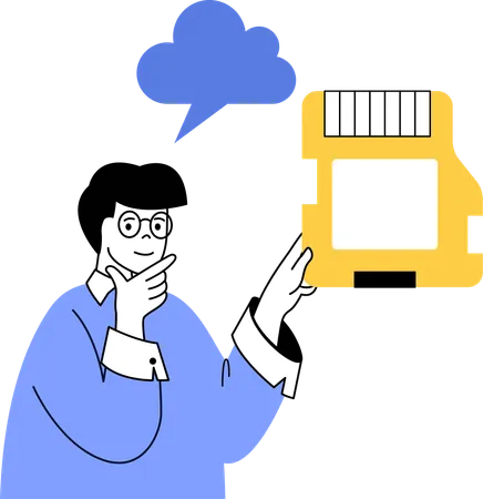 Male uploading cloud files  Illustration