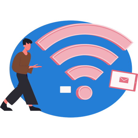 Male use wireless connection  Illustration