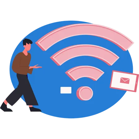 Male use wireless connection  Illustration