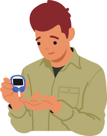 Male Using Glucometer  Illustration