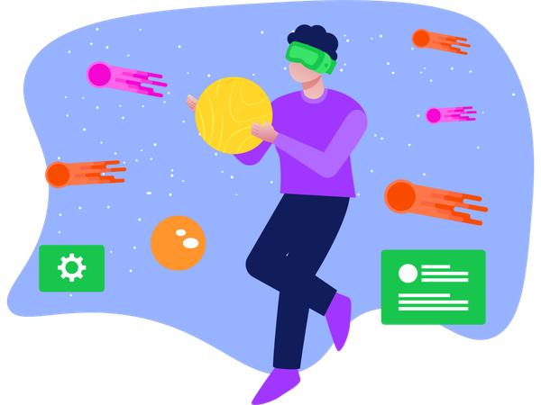 Male Using Metaverse Technolog  Illustration