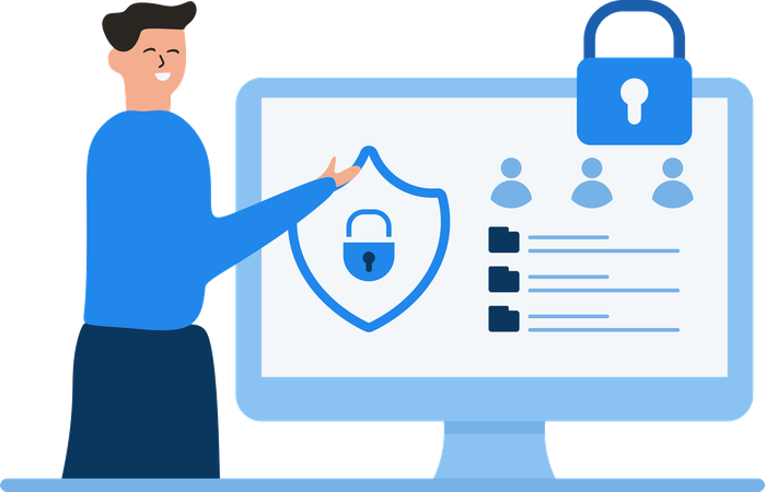 Male Using Network Security  Illustration