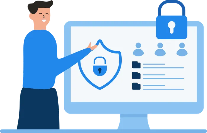 Male Using Network Security  Illustration