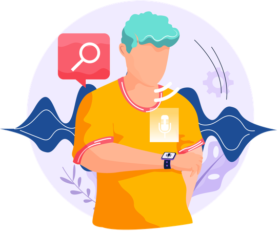 Male Using voice assistant on smartwatch  Illustration