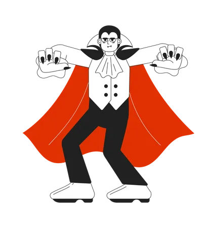 Male Vampire Trick Or Treating Monochrome Concept Vector Spot Illustration Halloween Party 2 D Flat Bw Cartoon Character For Web UI Design Vampire Cosplay Isolated Editable Hand Drawn Hero Image Illustration