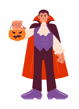 Male Vampire With Candy Bucket Flat Concept Vector Spot Illustration Halloween Party Adult 2 D Cartoon Character On White For Web UI Design Asking For Candies Isolated Editable Creative Hero Image Illustration