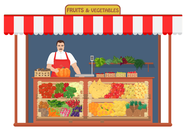 Male vegetable vendor at shop  Illustration