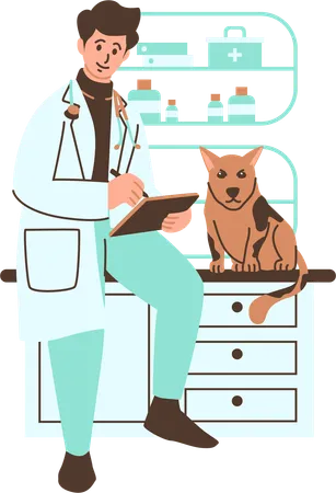 Male Veterinarian Examining A Dog In A Clinic  Illustration