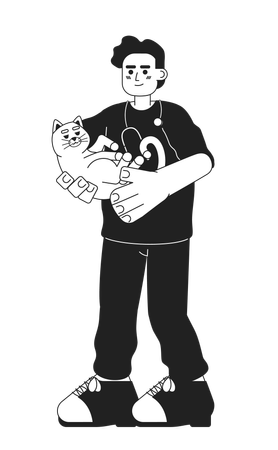 Male veterinarian with cat  Illustration