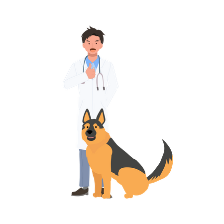 Male Veterinarian With Dog  Illustration