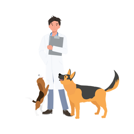 Male Veterinarian With Dog  Illustration