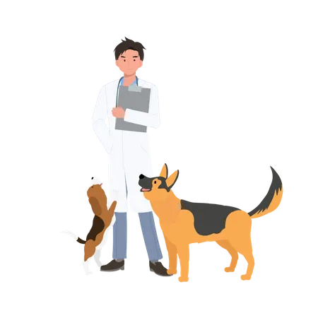 Male Veterinarian With Dog  Illustration