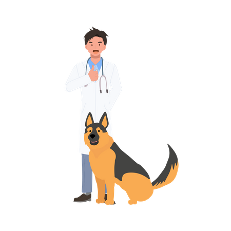 Male Veterinarian With Dog  Illustration