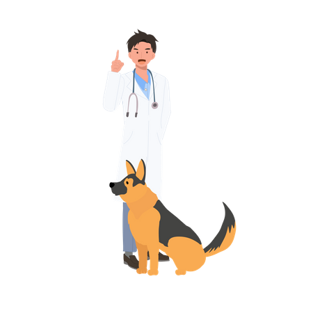 Male Veterinarian With German Shepherd  Illustration