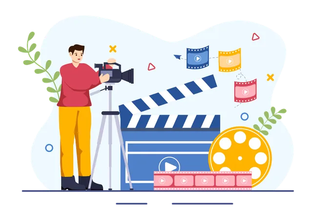 Videographer Services Vector Illustration With Record Video Production Movie Equipment And Cinema Industry In Flat Cartoon Background Illustration