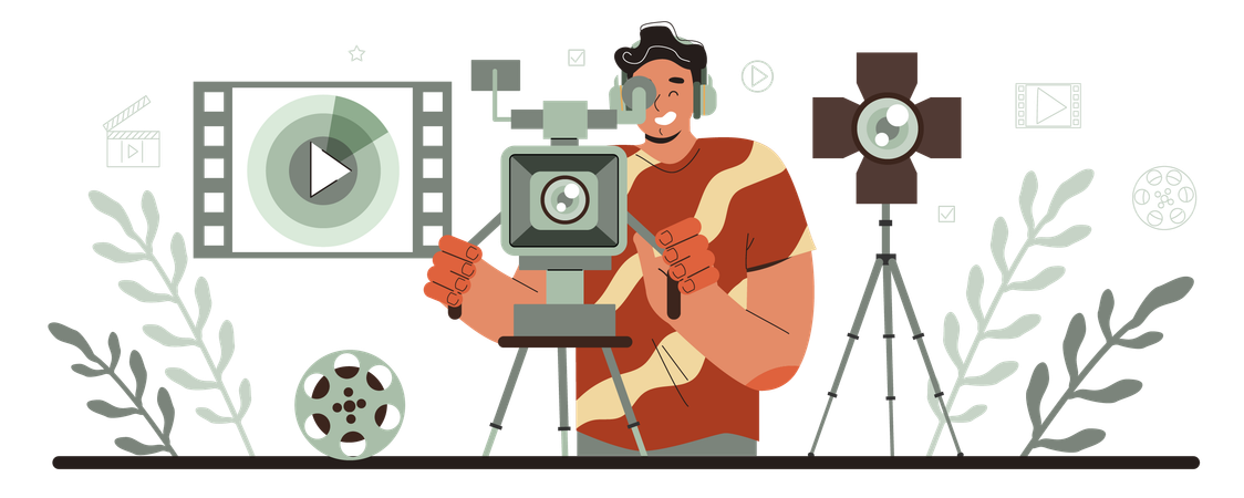 Male videographer shooting film  Illustration