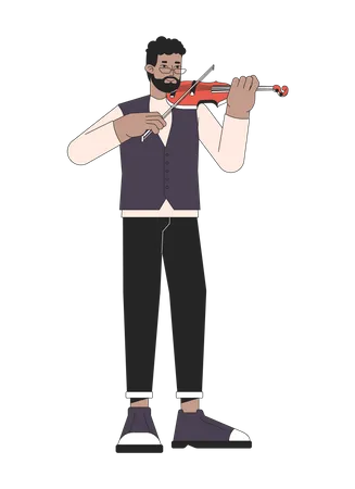 Male Violin Player Line Cartoon Flat Illustration African American Adult Man Concert Violinist 2 D Lineart Character Isolated On White Background Playing Fiddlestick Scene Vector Color Image Illustration