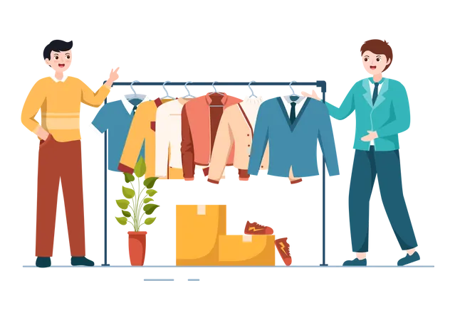 Male Visiting Clothes Shop  Illustration