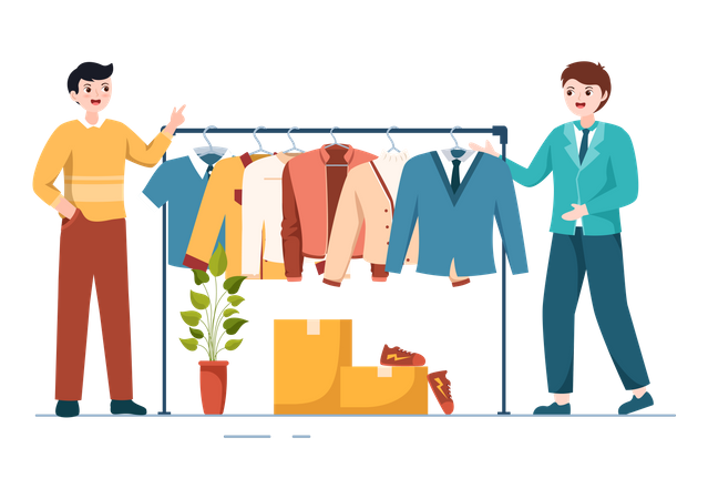 Male Visiting Clothes Shop  イラスト