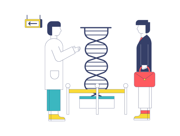 科学博物館を訪問する男性  イラスト