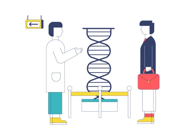 科学博物館を訪問する男性  イラスト