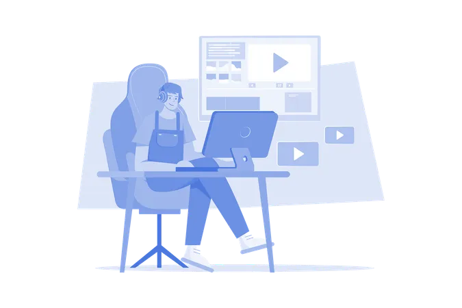 Man Editing Video Illustration Concept On A White Background Illustration