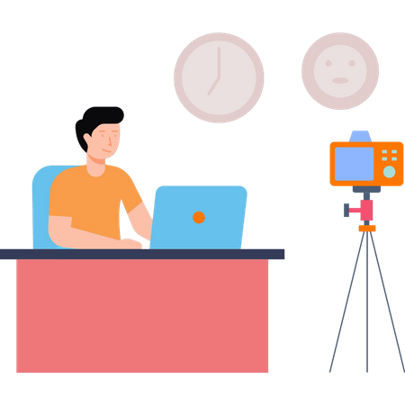 Male vlogger editing  video Illustration