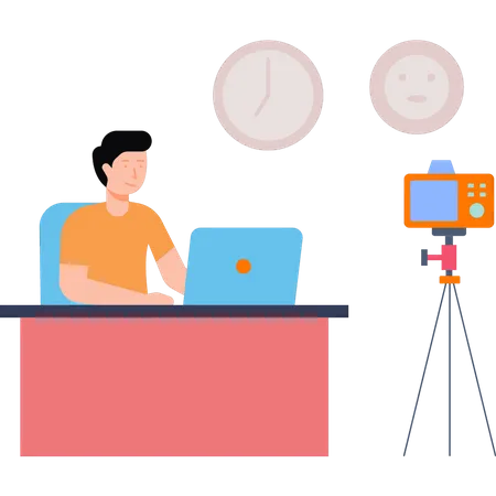 Male vlogger editing  video Illustration
