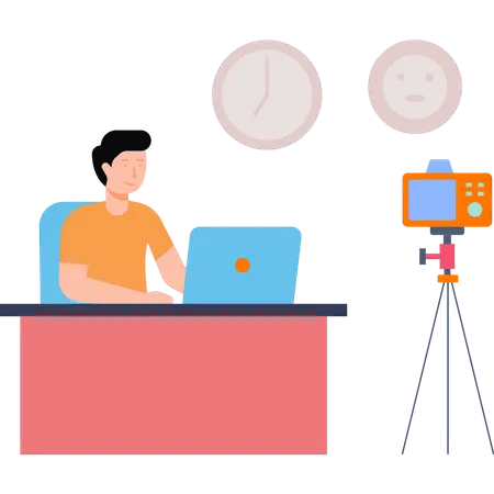 Male vlogger editing  video  Illustration