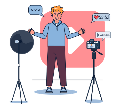 Male vlogger shooting a video Illustration