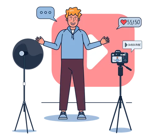 Male vlogger shooting a video  Illustration