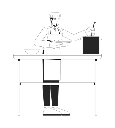 Male volunteer chef preparing and serving food  Illustration