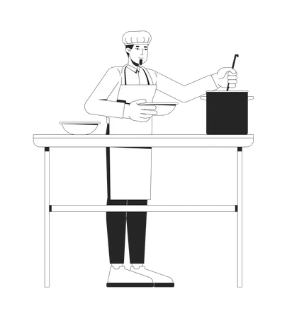Male volunteer chef preparing and serving food  Illustration