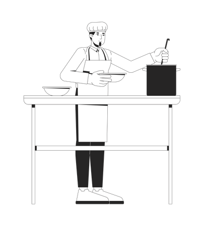 Male volunteer chef preparing and serving food  Illustration