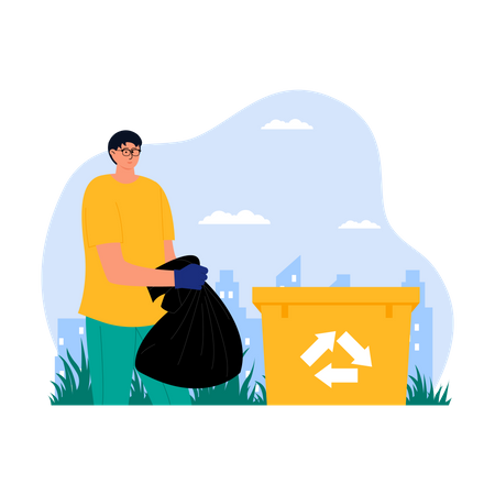 Male volunteer collecting garbage  Illustration