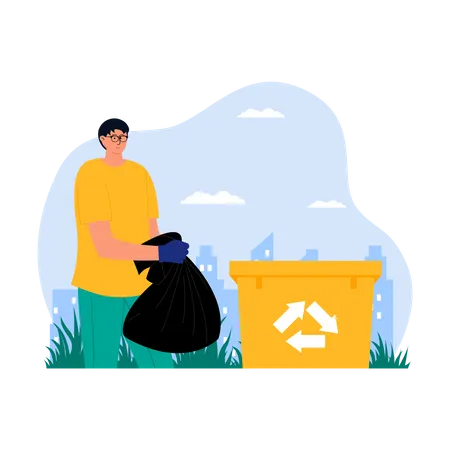 Male volunteer collecting garbage  Illustration