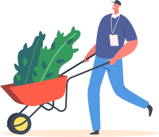 Male Volunteer pushing Wheelbarrow  Illustration