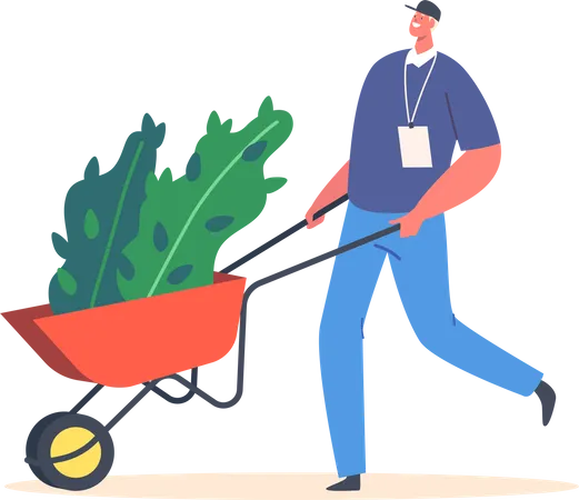 Male Volunteer pushing Wheelbarrow  Illustration