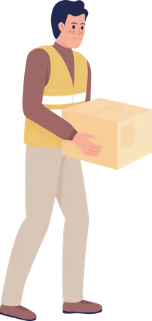 Male Volunteer With Parcel Semi Flat Color Vector Character Delivering Humanitarian Aid Full Body Person On White Simple Cartoon Style Illustration For Web Graphic Design And Animation Illustration
