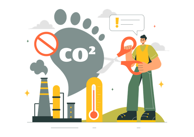 Male Volunteer working on Carbon Emissions  Illustration