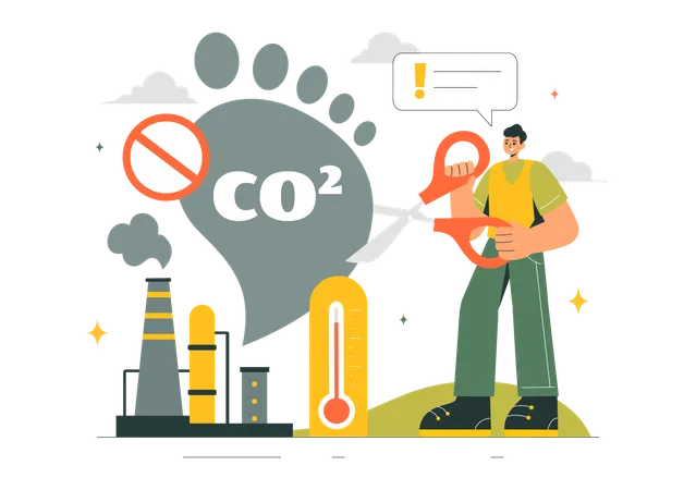 Male Volunteer working on Carbon Emissions  Illustration