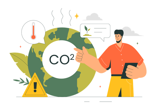 CO2削減に取り組む男性ボランティア  イラスト