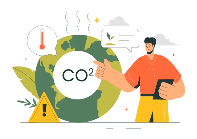 CO2削減に取り組む男性ボランティア  イラスト