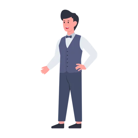 Waiter Character Editable Vector Illustration